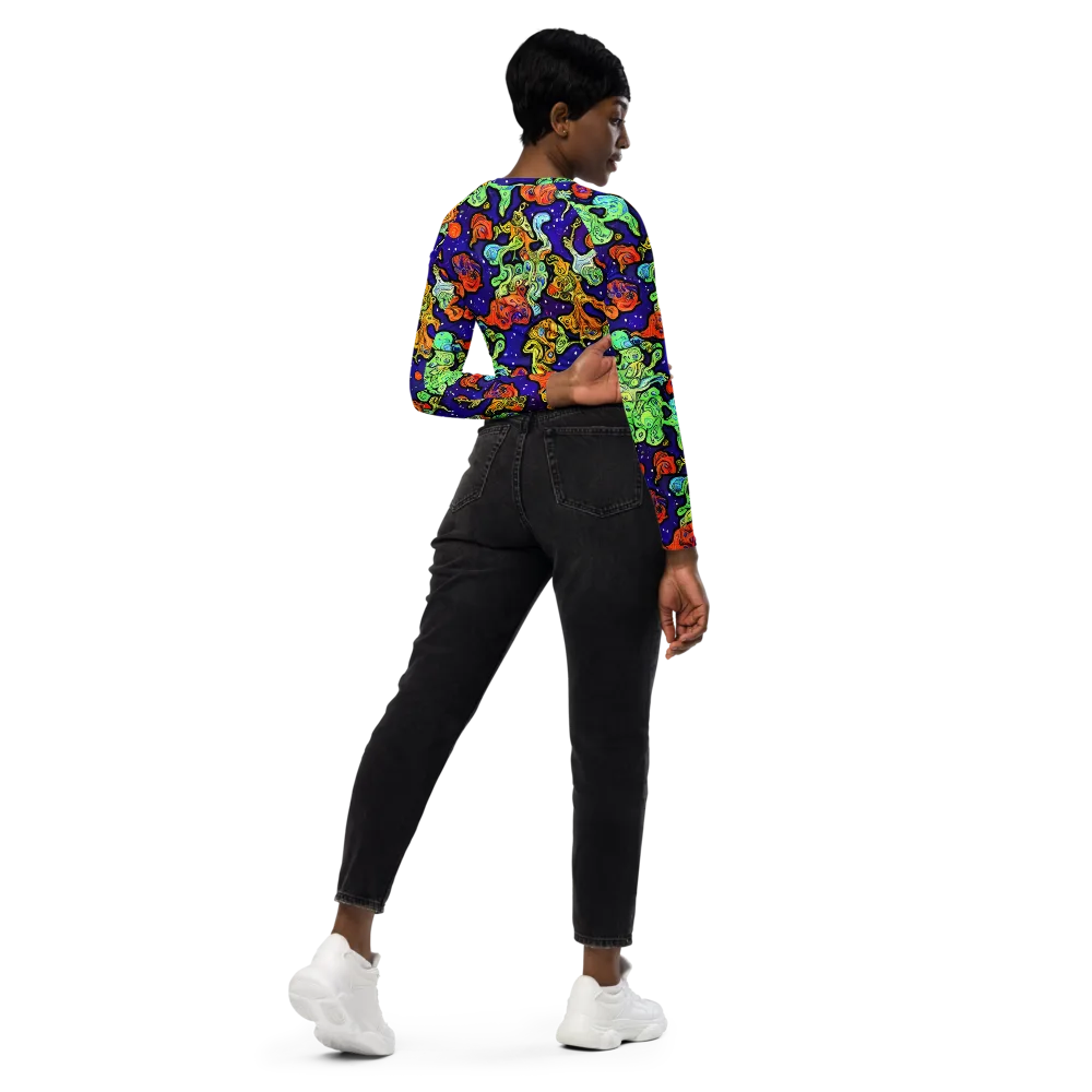 Midnight Reef on Long Sleeve Crop Top — Right Back