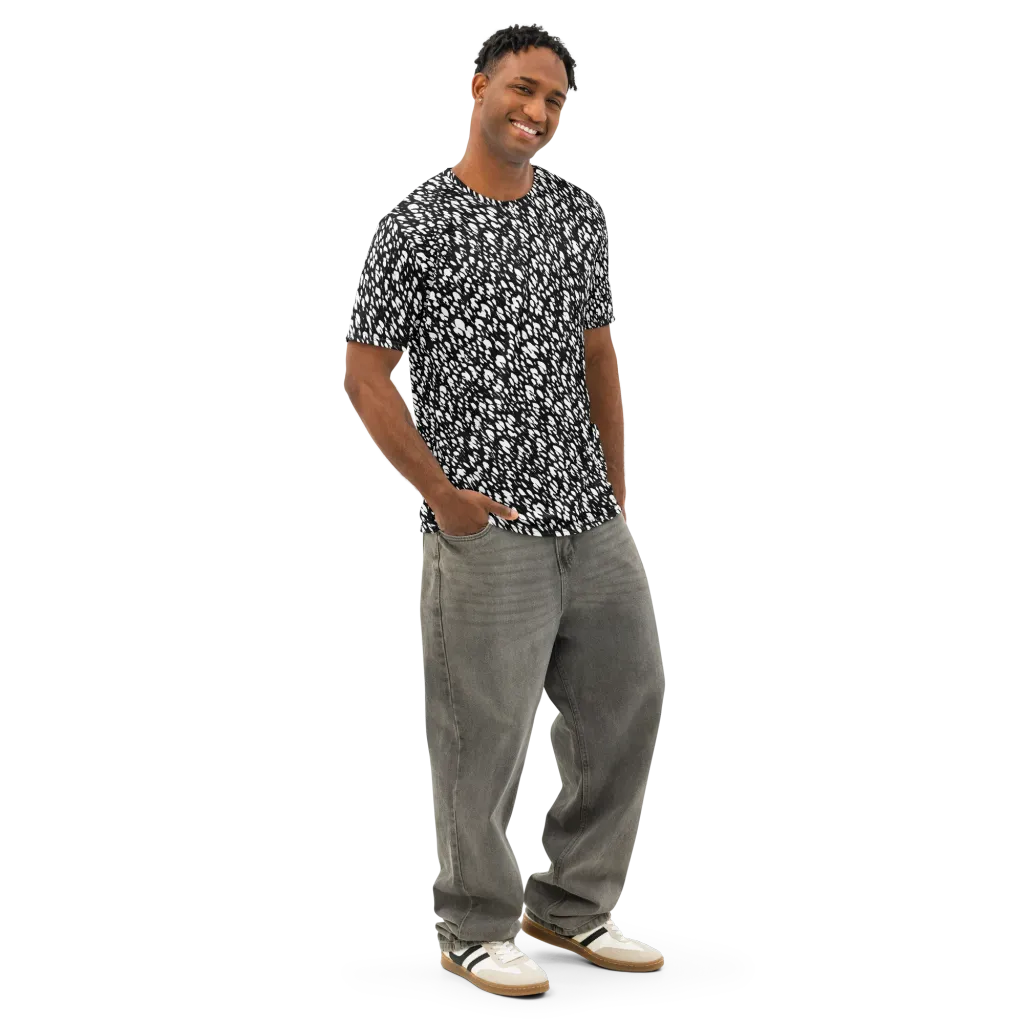 Noir Static on Men's Cotton Crew Neck T-Shirt — Right Front