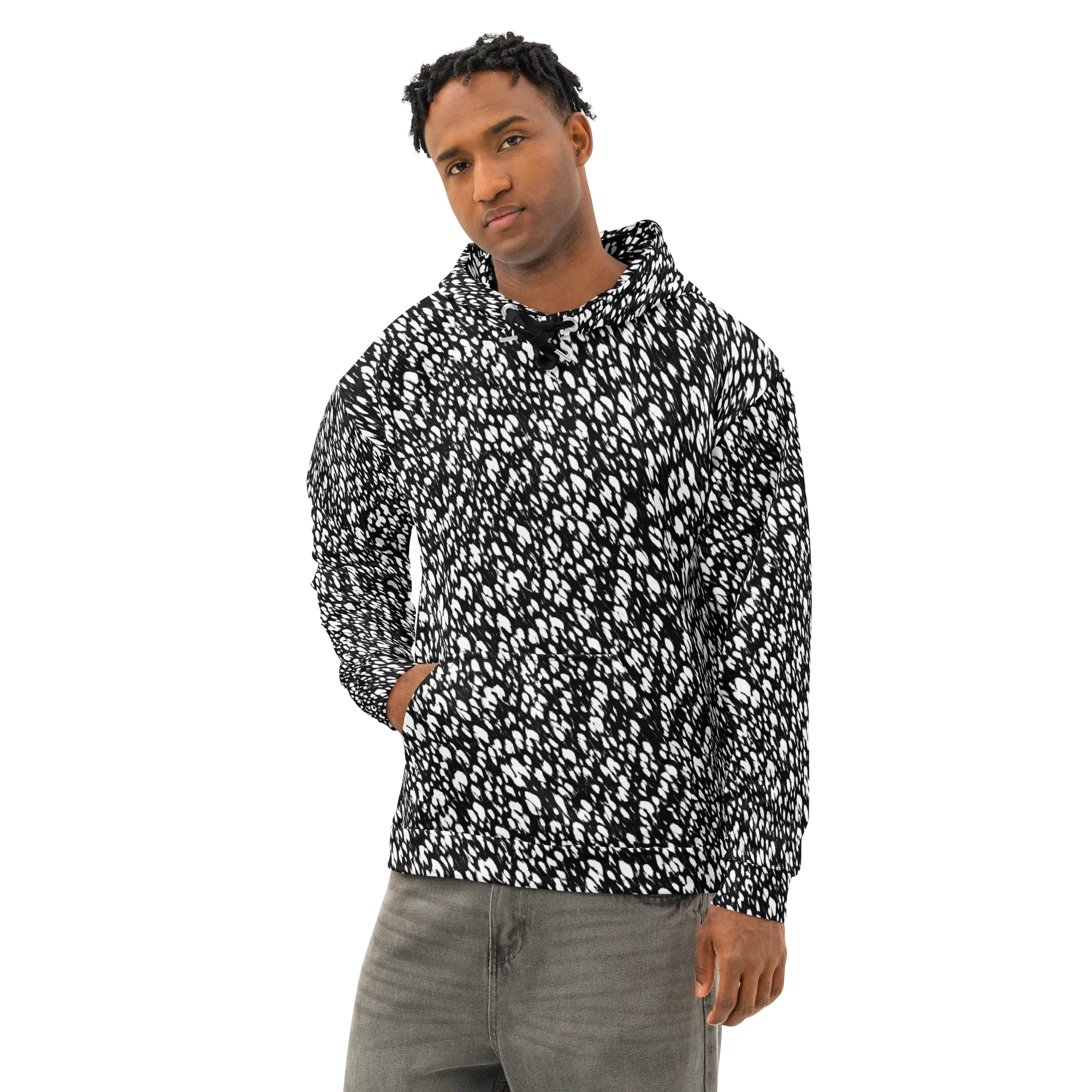Noir Static on Cotton Hoodie — Left Front