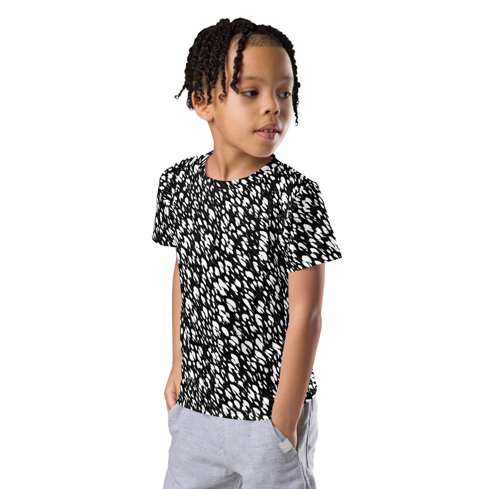 Noir Static on Kids Crew Neck T-Shirt — Left Front