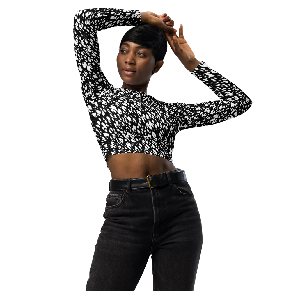 Noir Static on Long Sleeve Crop Top — Front