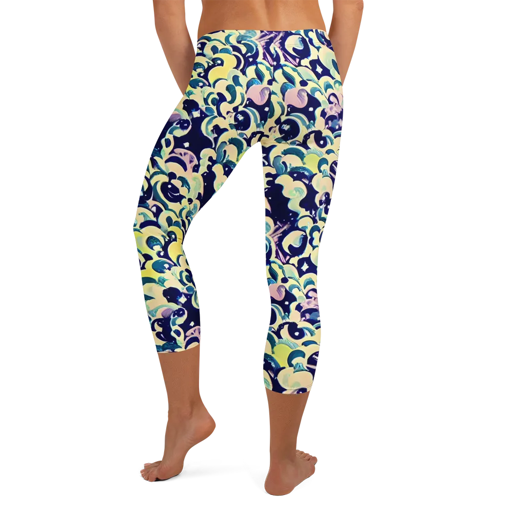 Neon Petal Storm on Capri Leggings — Back