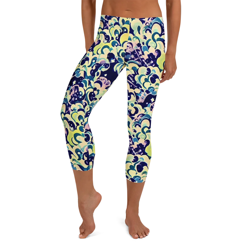 Neon Petal Storm on Capri Leggings — Front
