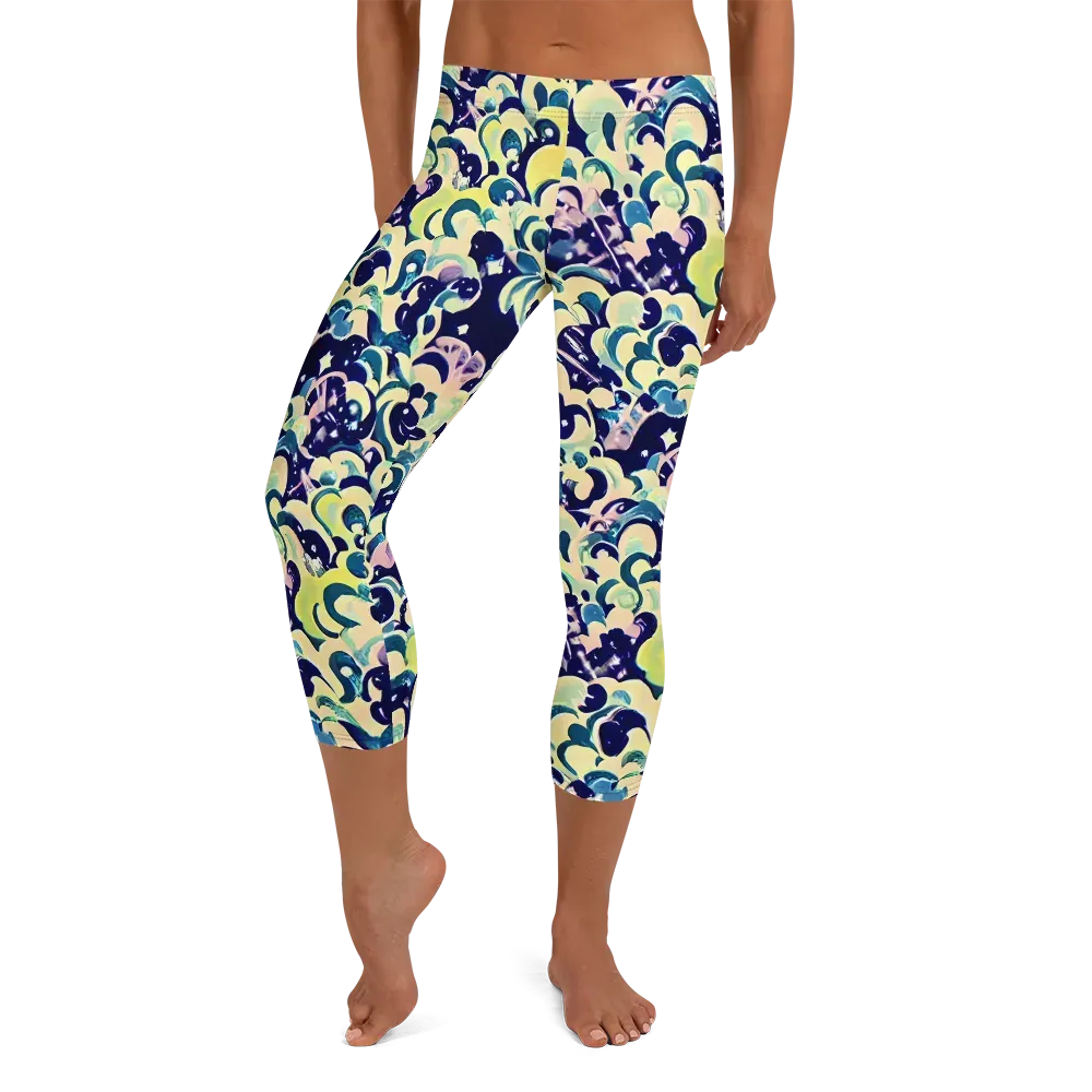 Neon Petal Storm on Capri Leggings — Front