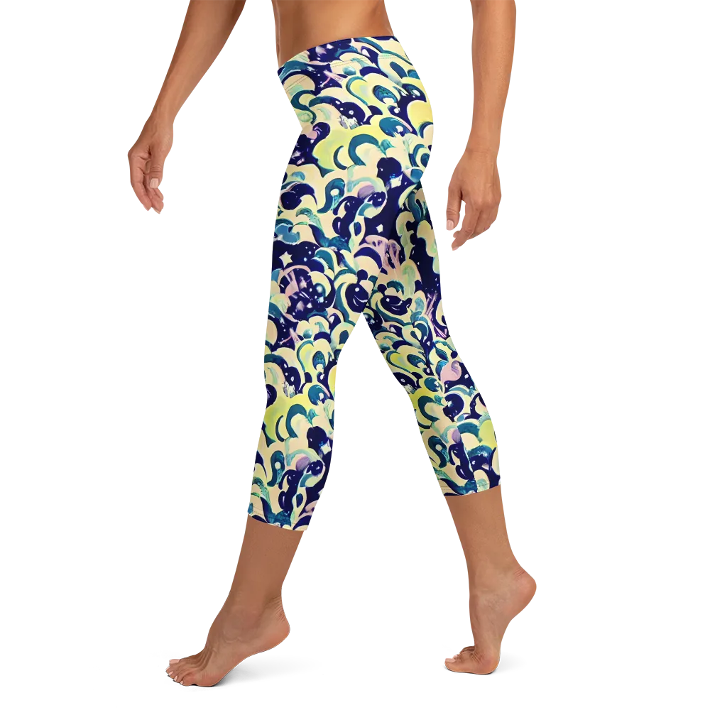 Neon Petal Storm on Capri Leggings — Left