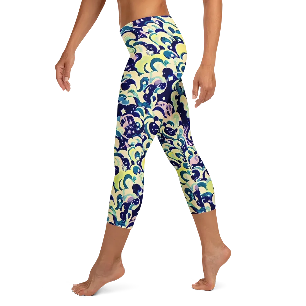 Neon Petal Storm on Capri Leggings — Left