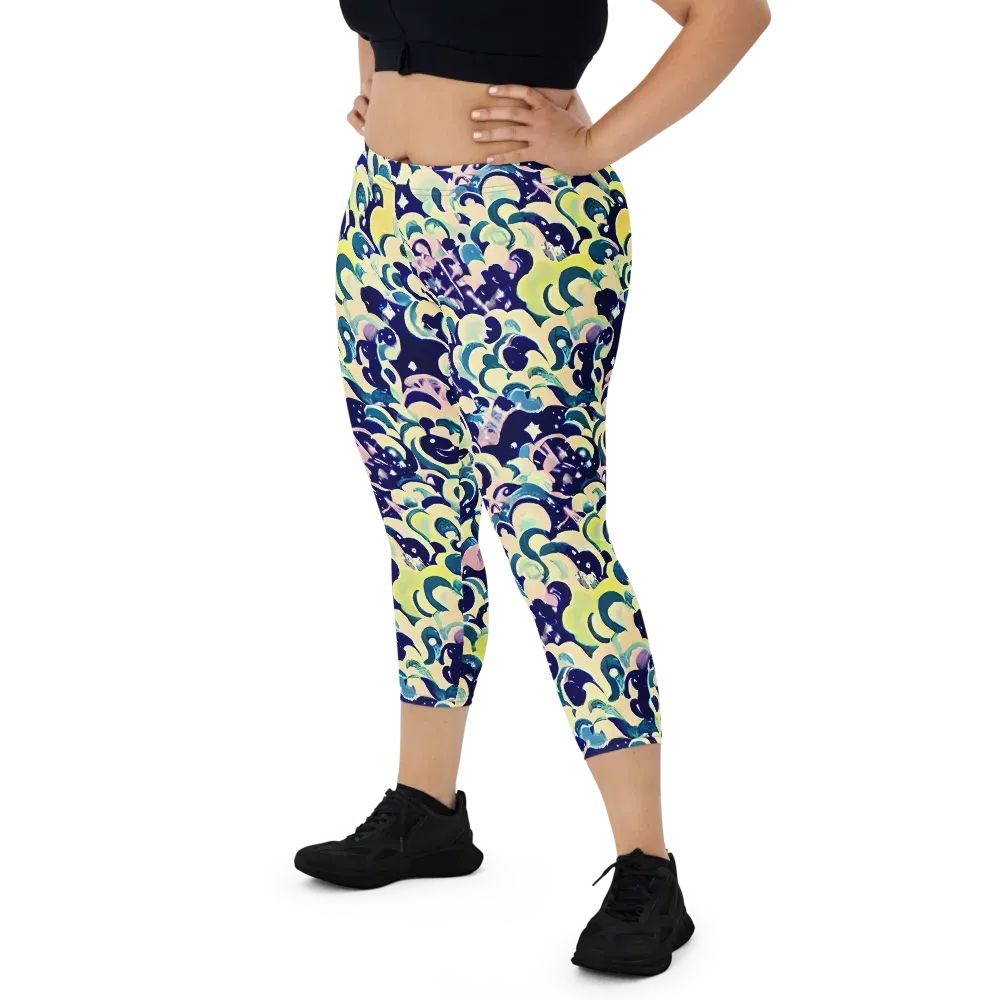 Neon Petal Storm on Capri Leggings — Front