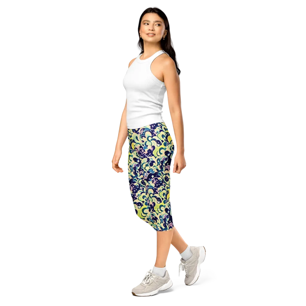 Neon Petal Storm on Capri Leggings — Left Front