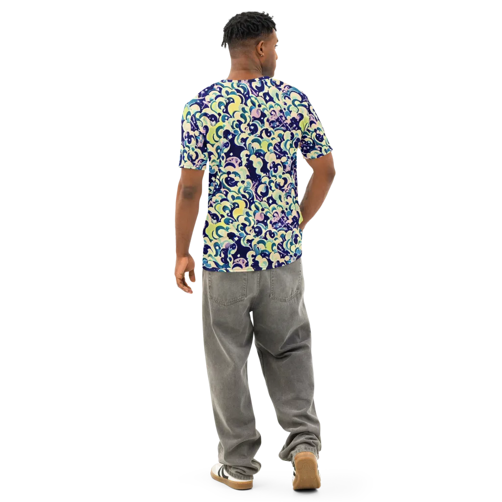 Neon Petal Storm on Men's Cotton Crew Neck T-Shirt — Back