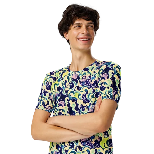 Neon Petal Storm on a Men's Crew Neck T-Shirt