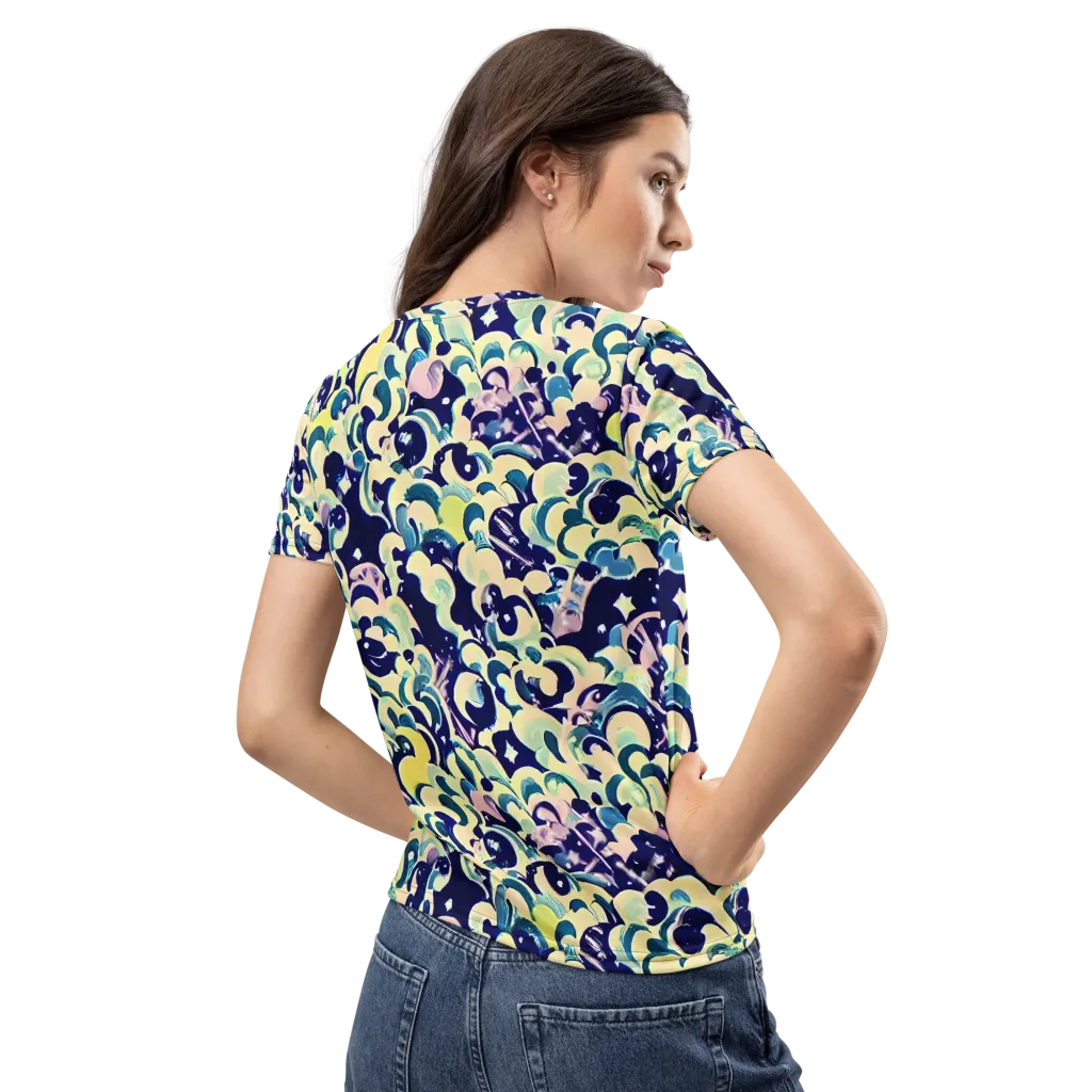 Neon Petal Storm on Women's Crew Neck T-Shirt — Back
