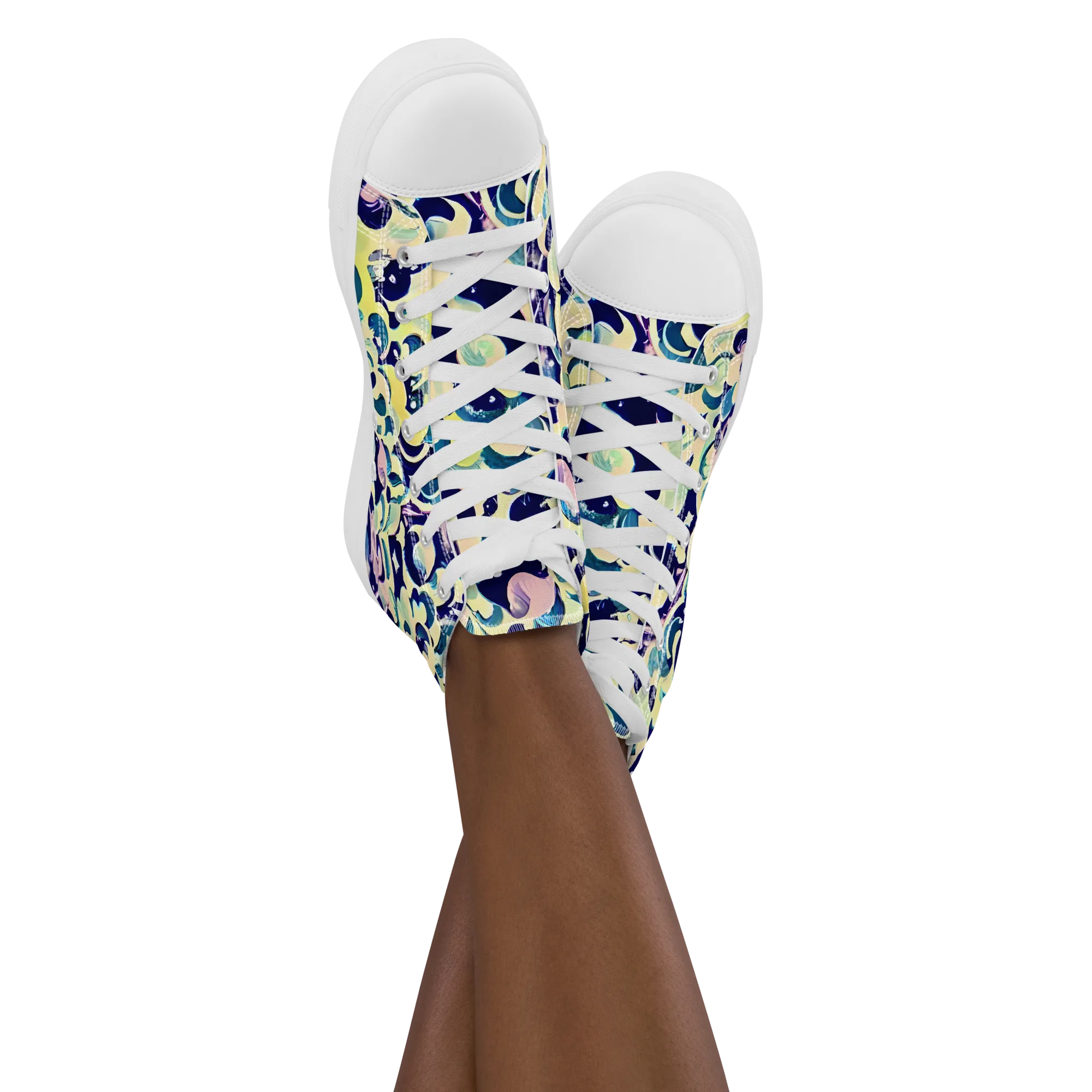 Neon Petal Storm on Women's High Top Canvas Shoes — Front