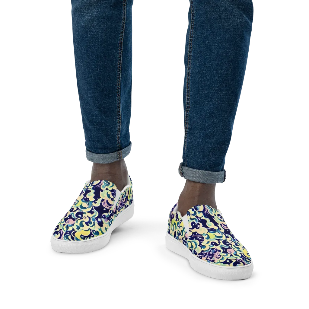 Neon Petal Storm on Men's Slip-On Canvas Shoes — Front