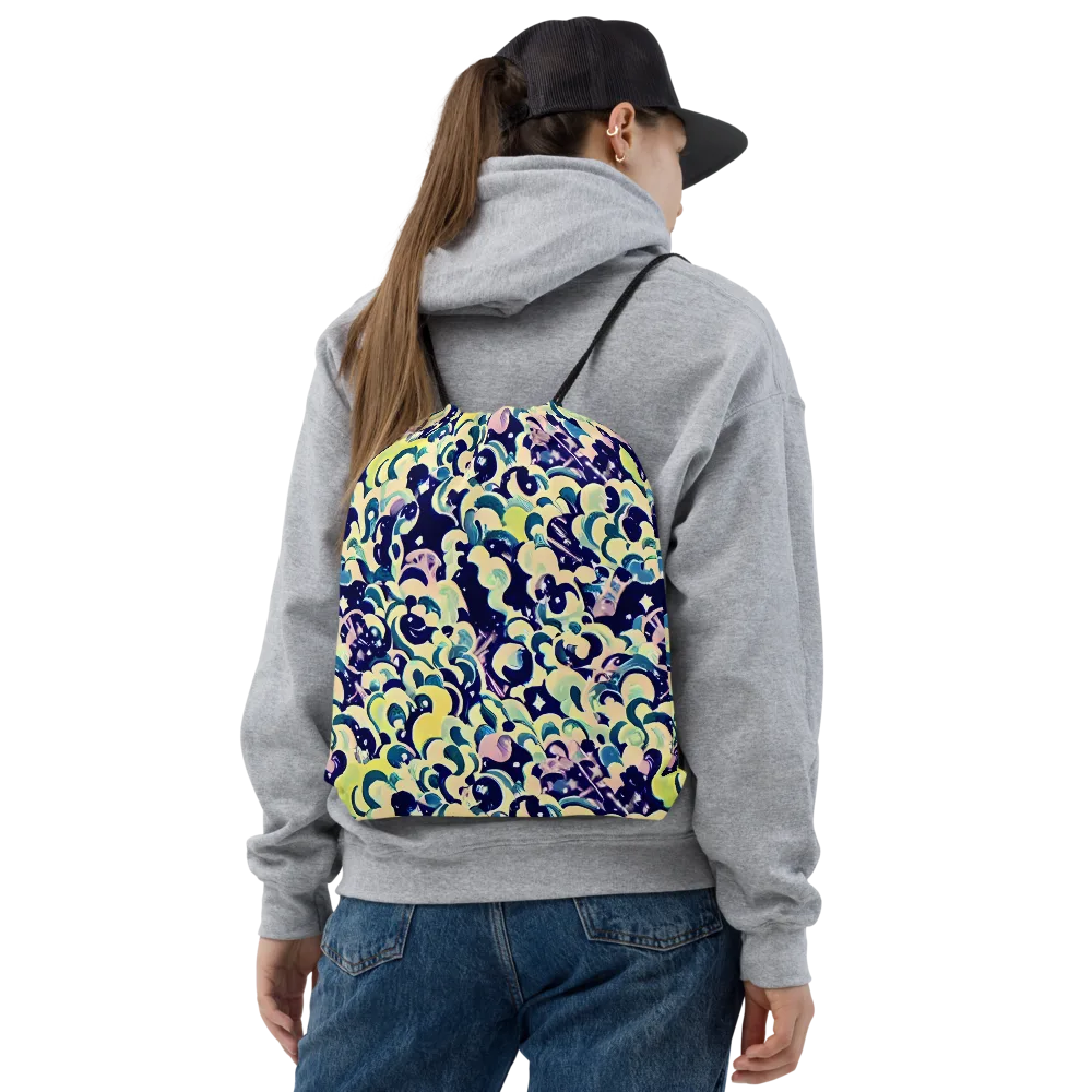 Neon Petal Storm on Drawstring Bag — Front