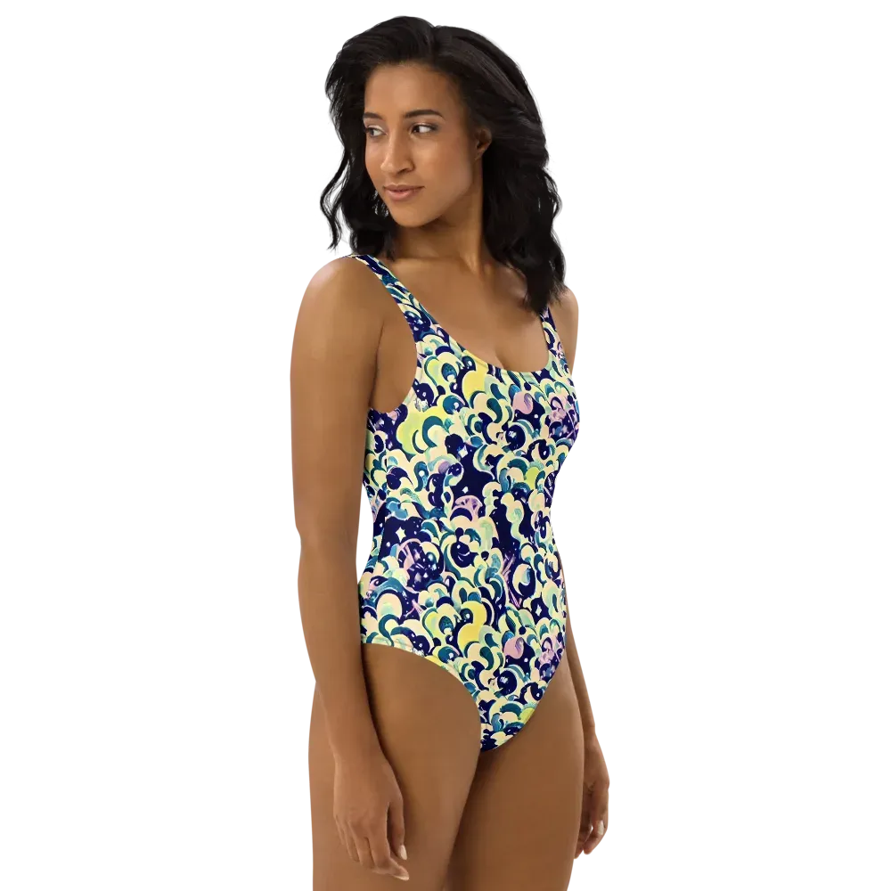 Neon Petal Storm on One-Piece Swimsuit — Right