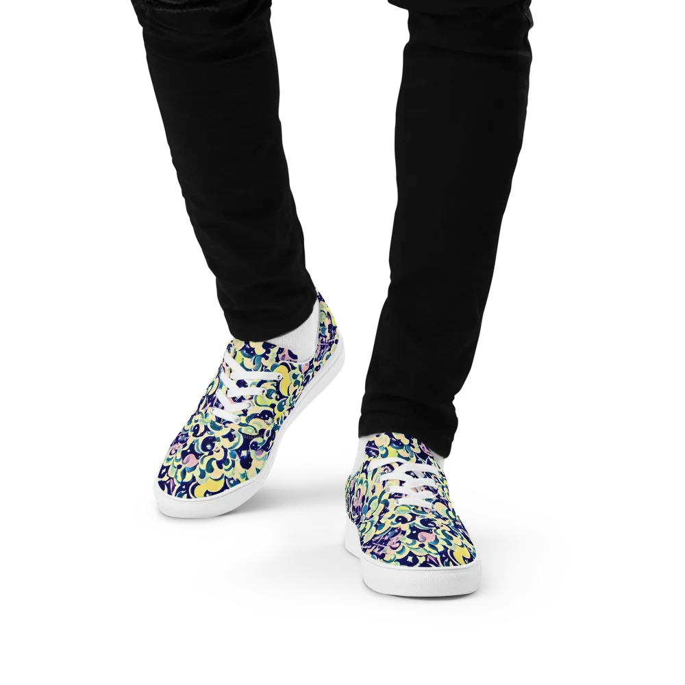 Neon Petal Storm on Men's Lace-Up Canvas Shoes — Front