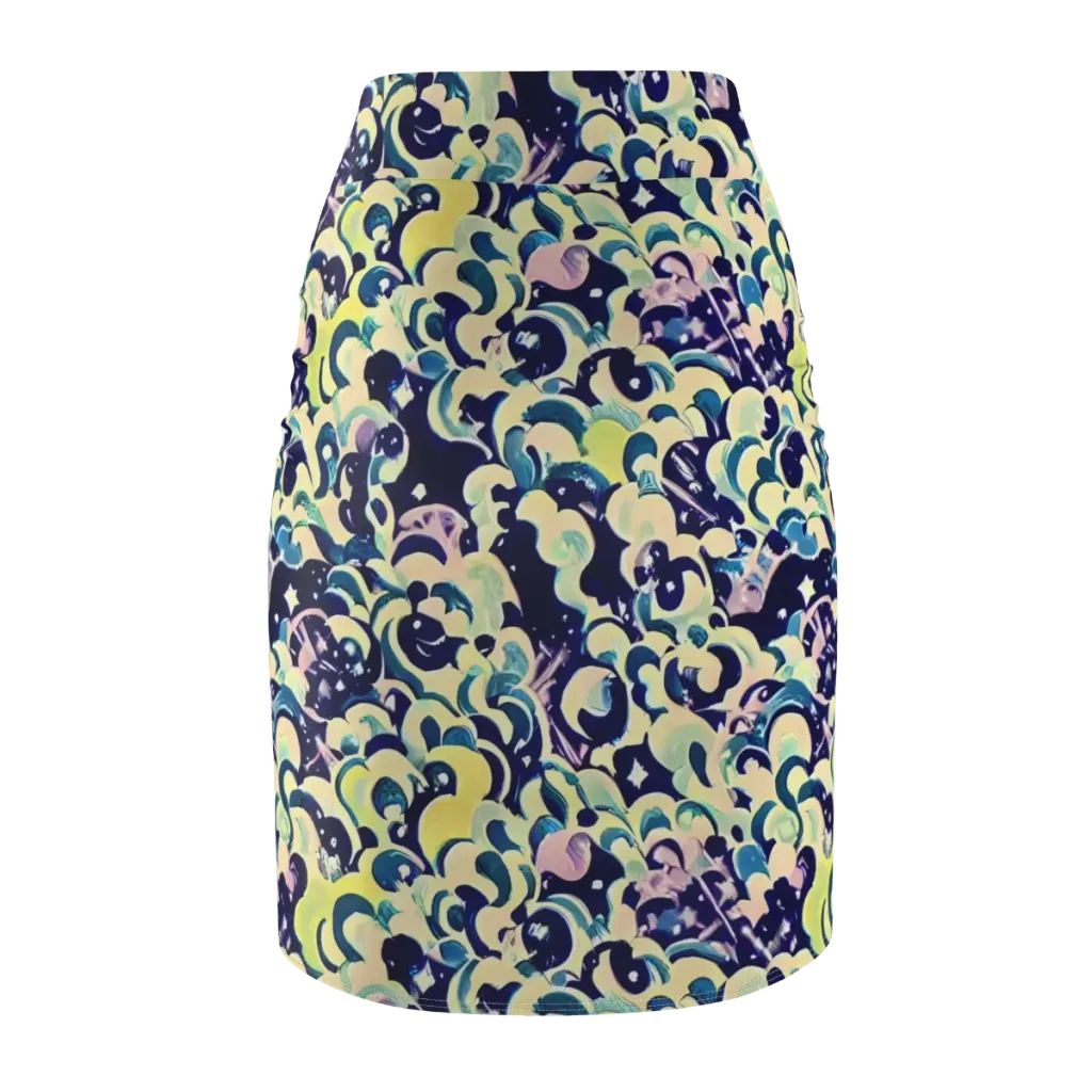 Neon Petal Storm on Pencil Skirt — Back