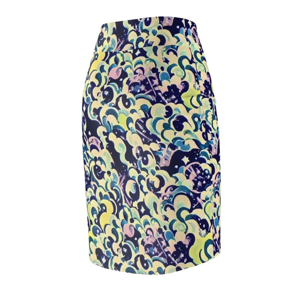 Neon Petal Storm on Pencil Skirt — Back Side