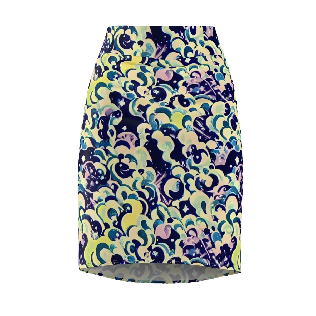 Neon Petal Storm on Pencil Skirt — Front