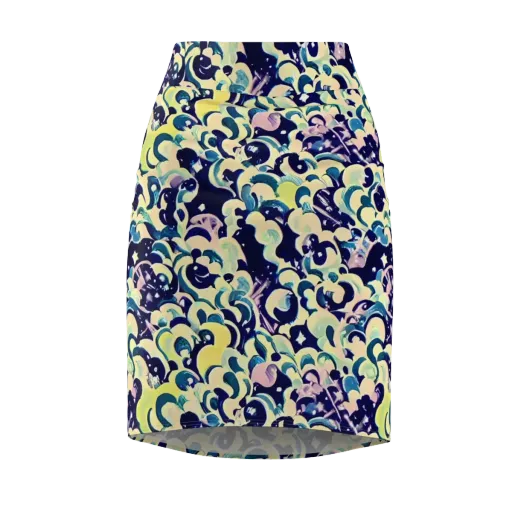 Neon Petal Storm on a Pencil Skirt