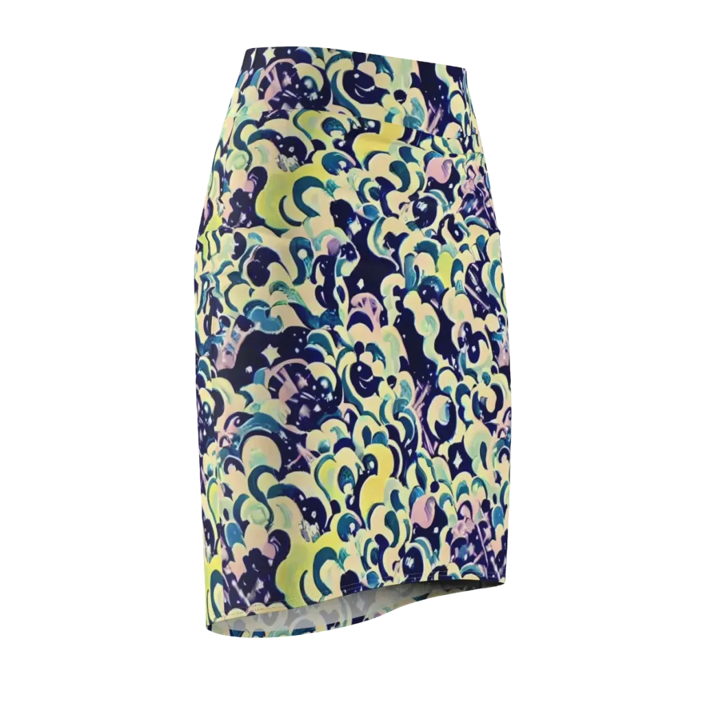 Neon Petal Storm on Pencil Skirt — Front Side