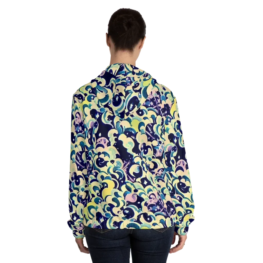 Neon Petal Storm on Women's Full-Zip Hoodie — Back On Person