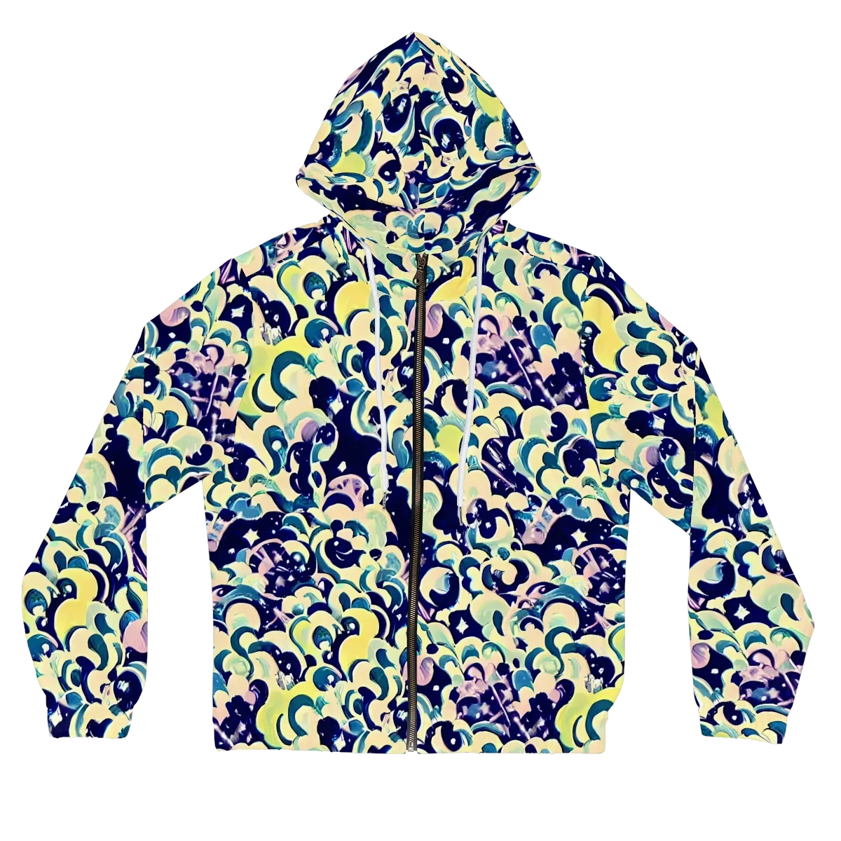 Neon Petal Storm on Women's Full-Zip Hoodie — Front