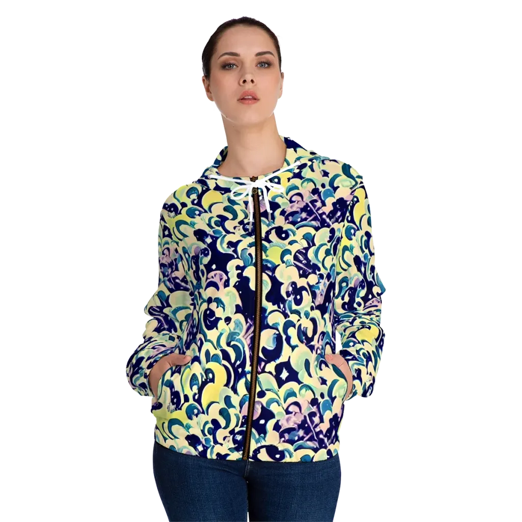 Neon Petal Storm on Women's Full-Zip Hoodie — Front On Person
