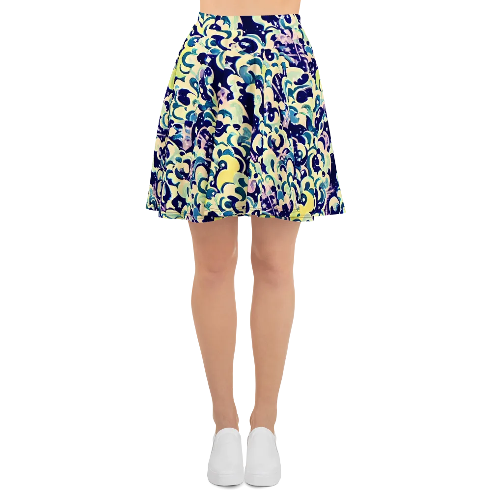 Neon Petal Storm on Skater Skirt — Front