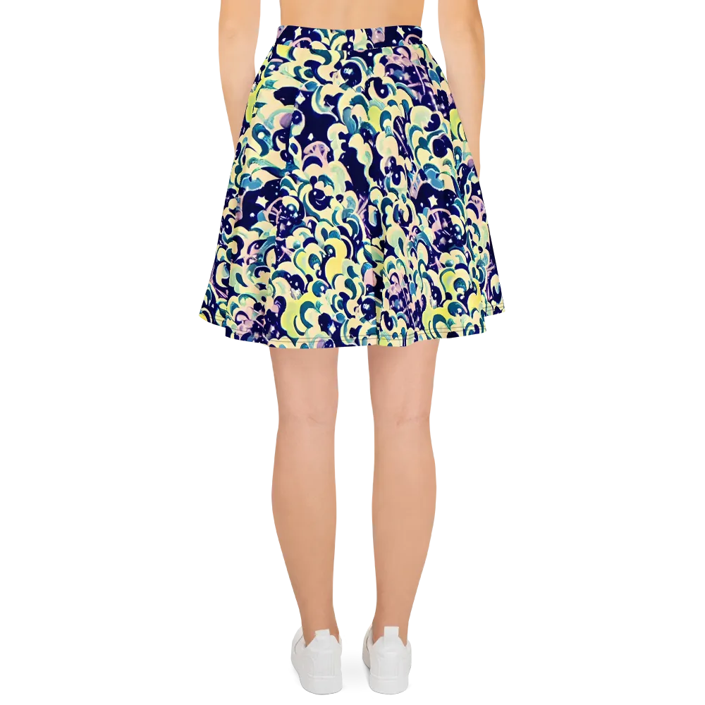 Neon Petal Storm on Skater Skirt — Back
