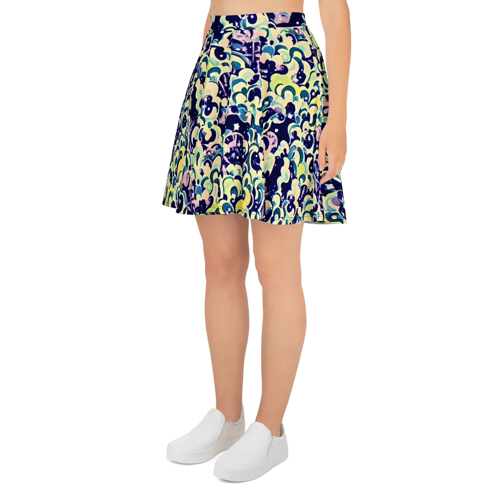 Neon Petal Storm on Skater Skirt — Left