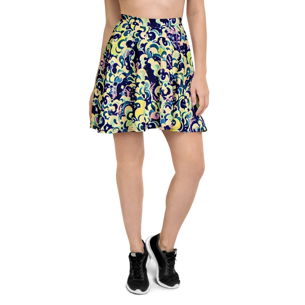 Neon Petal Storm on Skater Skirt — Front