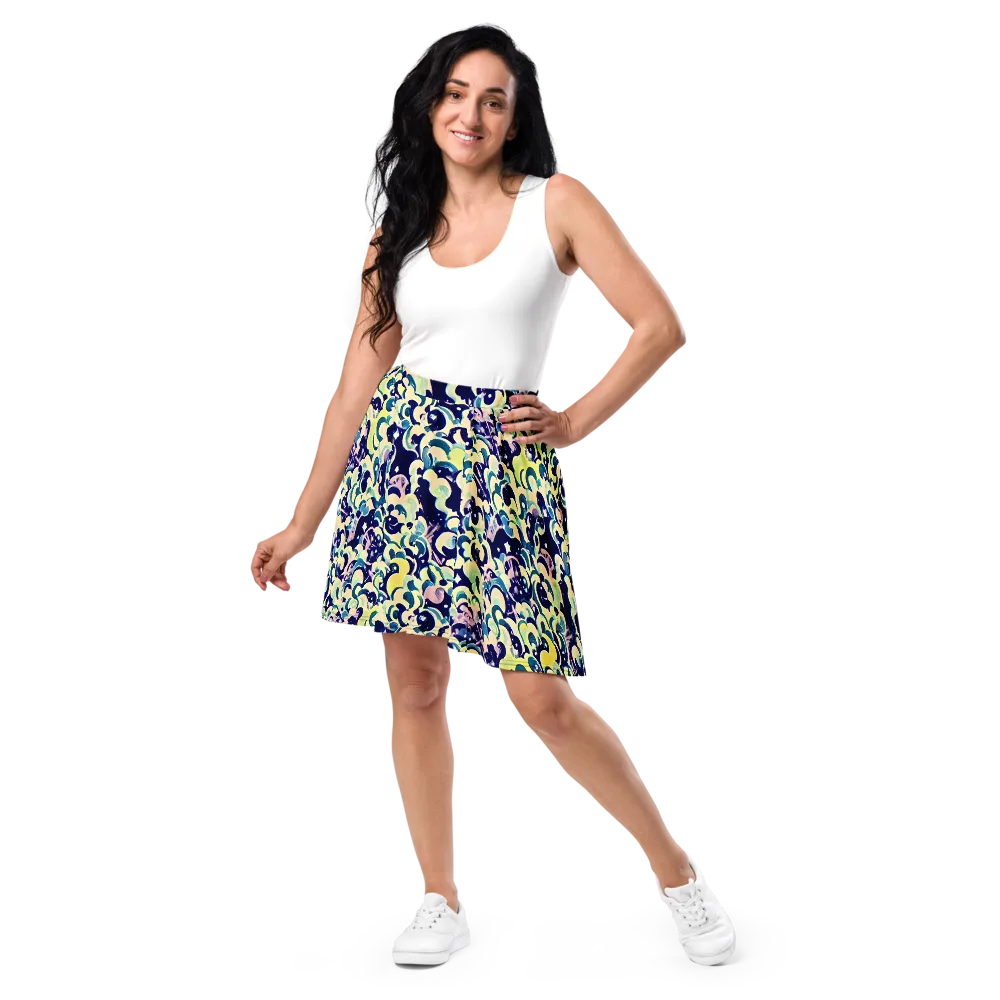 Neon Petal Storm on Skater Skirt — Front