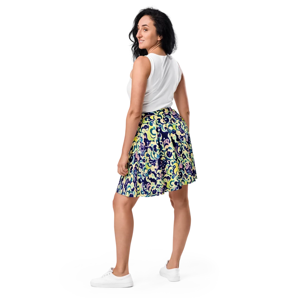 Neon Petal Storm on Skater Skirt — Back