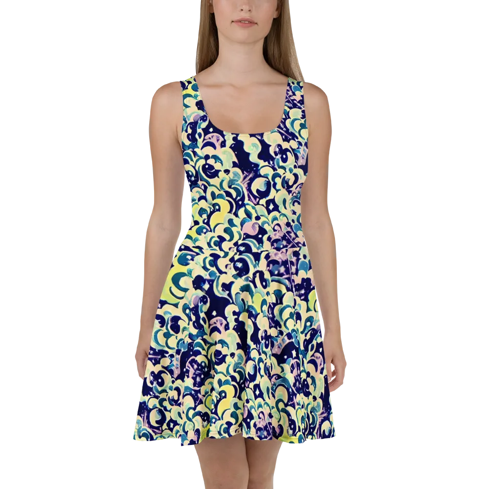 Neon Petal Storm on Skater Dress — Front
