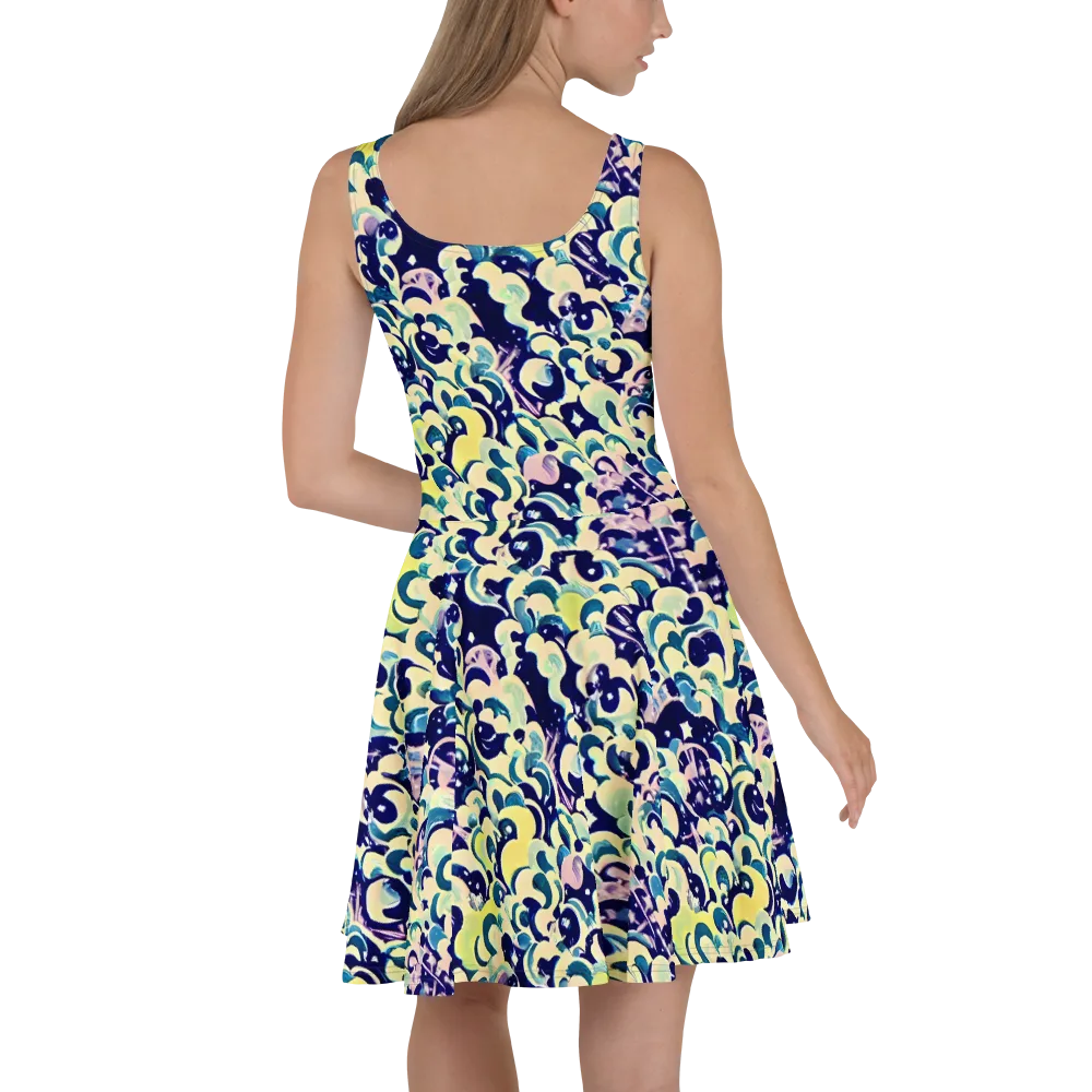 Neon Petal Storm on Skater Dress — Back