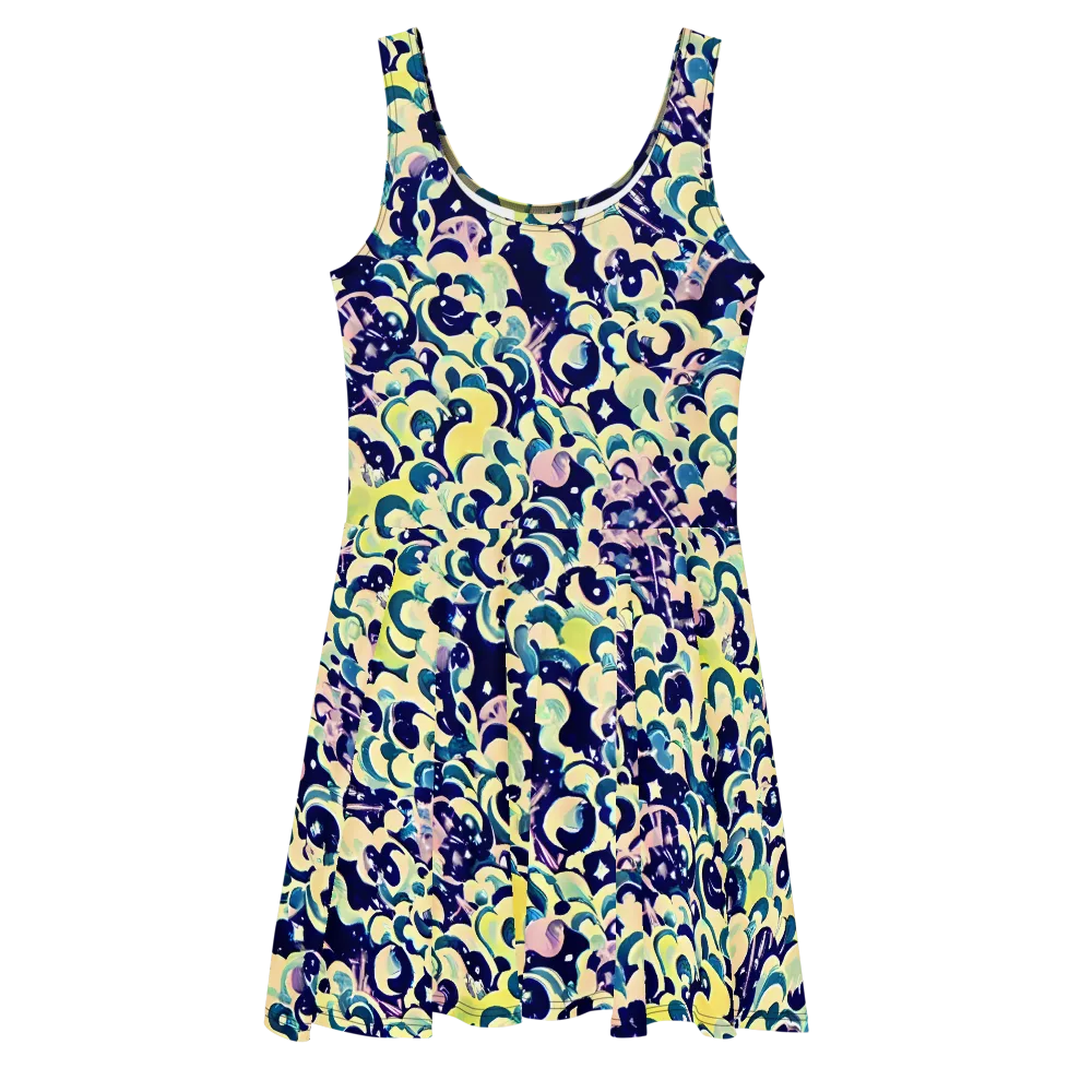 Neon Petal Storm on Skater Dress — Front