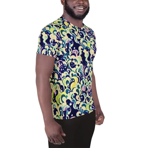 Neon Petal Storm on a Men's Athletic T-Shirt