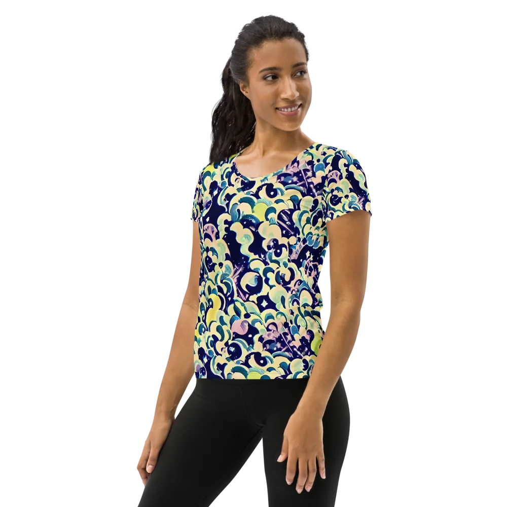 Neon Petal Storm on Women's Athletic T-Shirt — Left