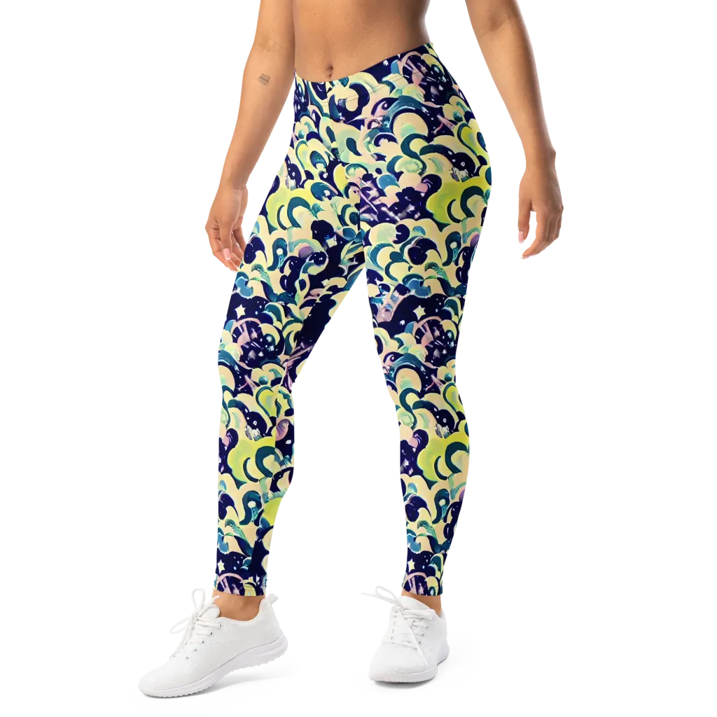 Neon Petal Storm on Leggings — Left Front