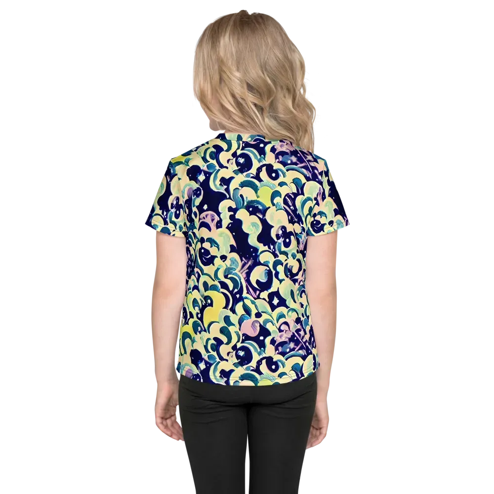 Neon Petal Storm on Kids Crew Neck T-Shirt — Back