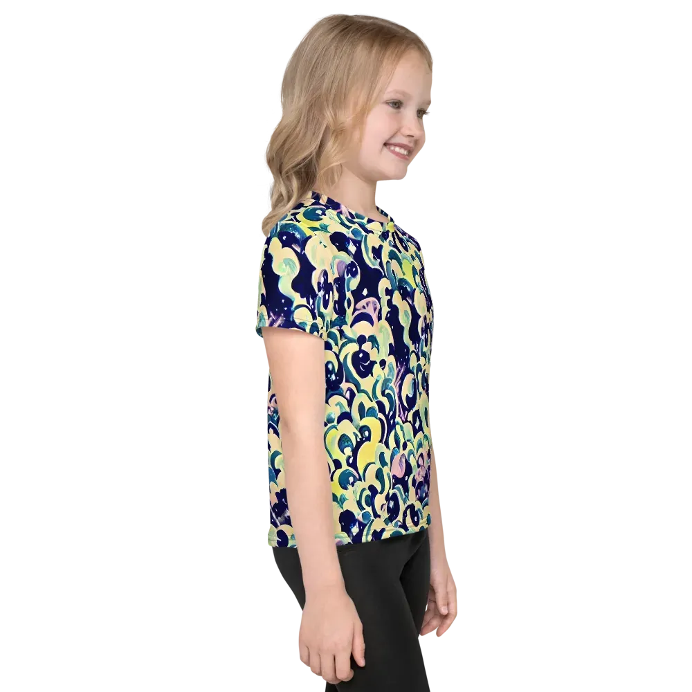 Neon Petal Storm on Kids Crew Neck T-Shirt — Right