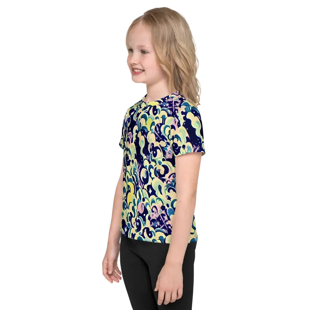 Neon Petal Storm on Kids Crew Neck T-Shirt — Left