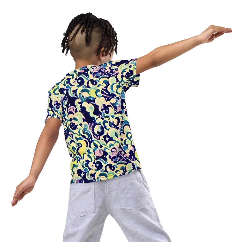 Neon Petal Storm on Kids Crew Neck T-Shirt — Back