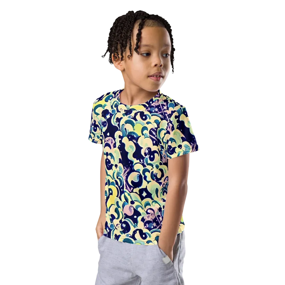 Neon Petal Storm on Kids Crew Neck T-Shirt — Left Front