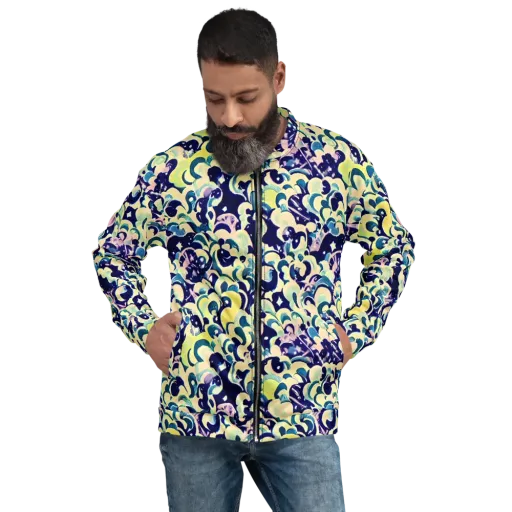 Neon Petal Storm on a Bomber Jacket