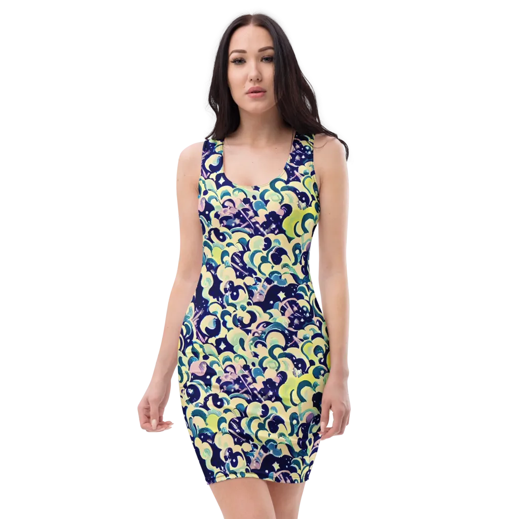 Neon Petal Storm on Bodycon Dress — Front