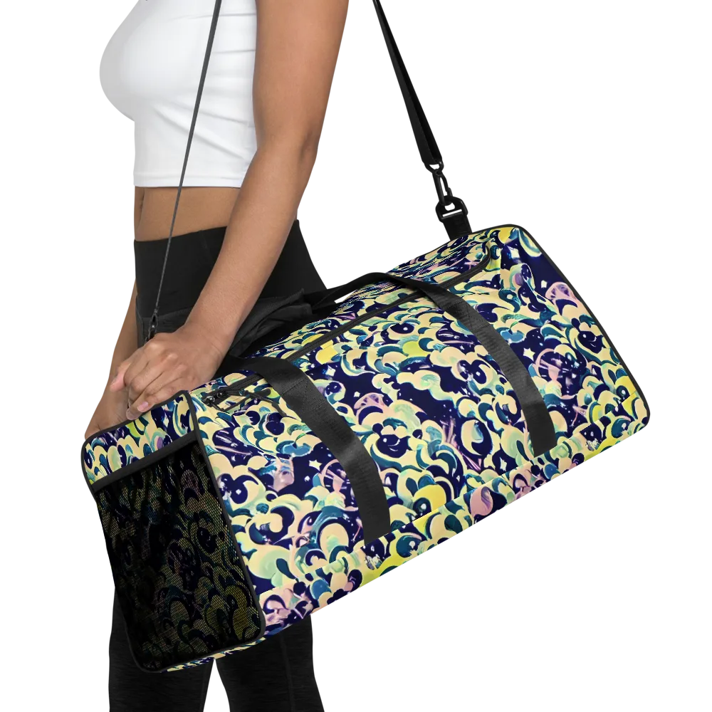 Neon Petal Storm on Duffle Bag — Front