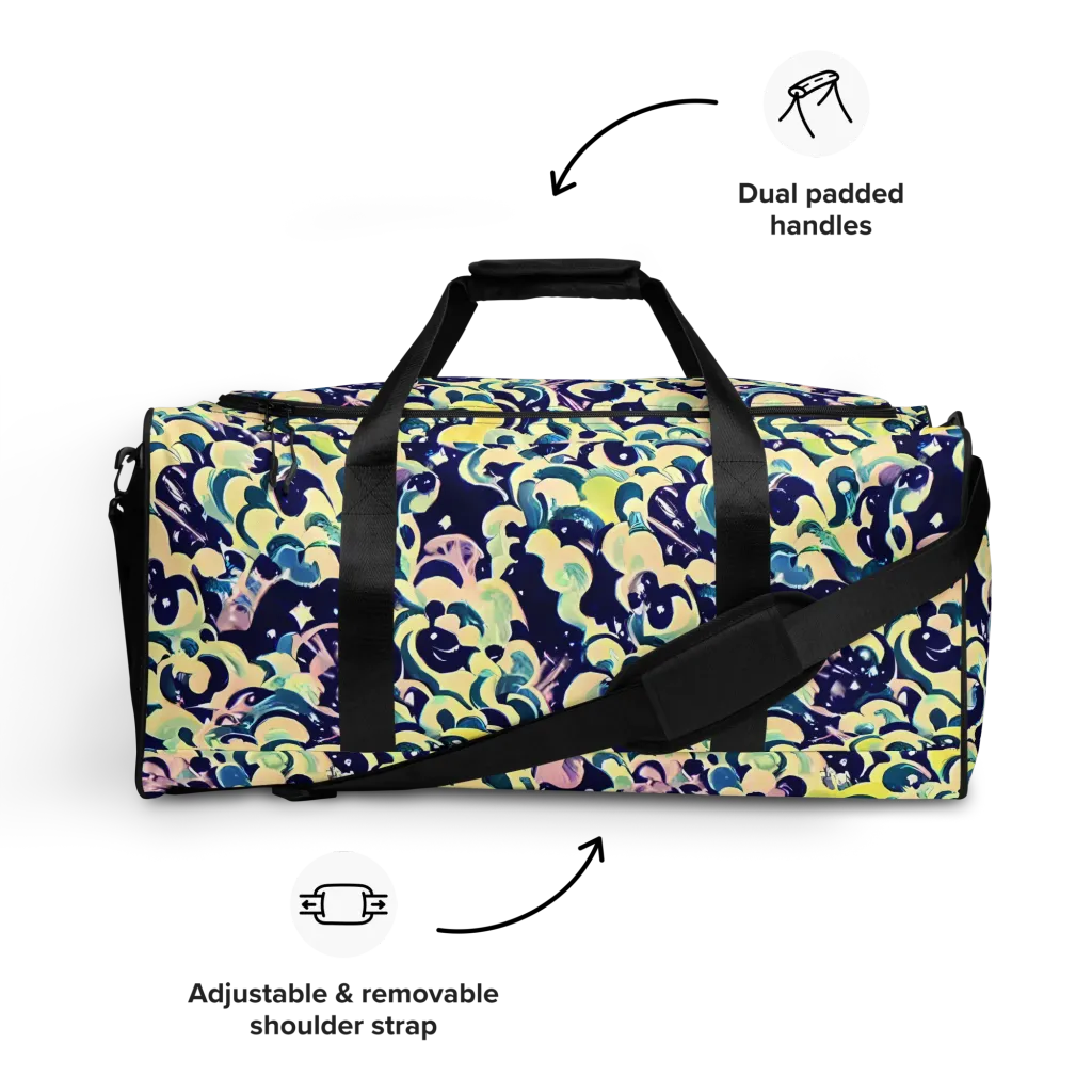 Neon Petal Storm on Duffle Bag — Front