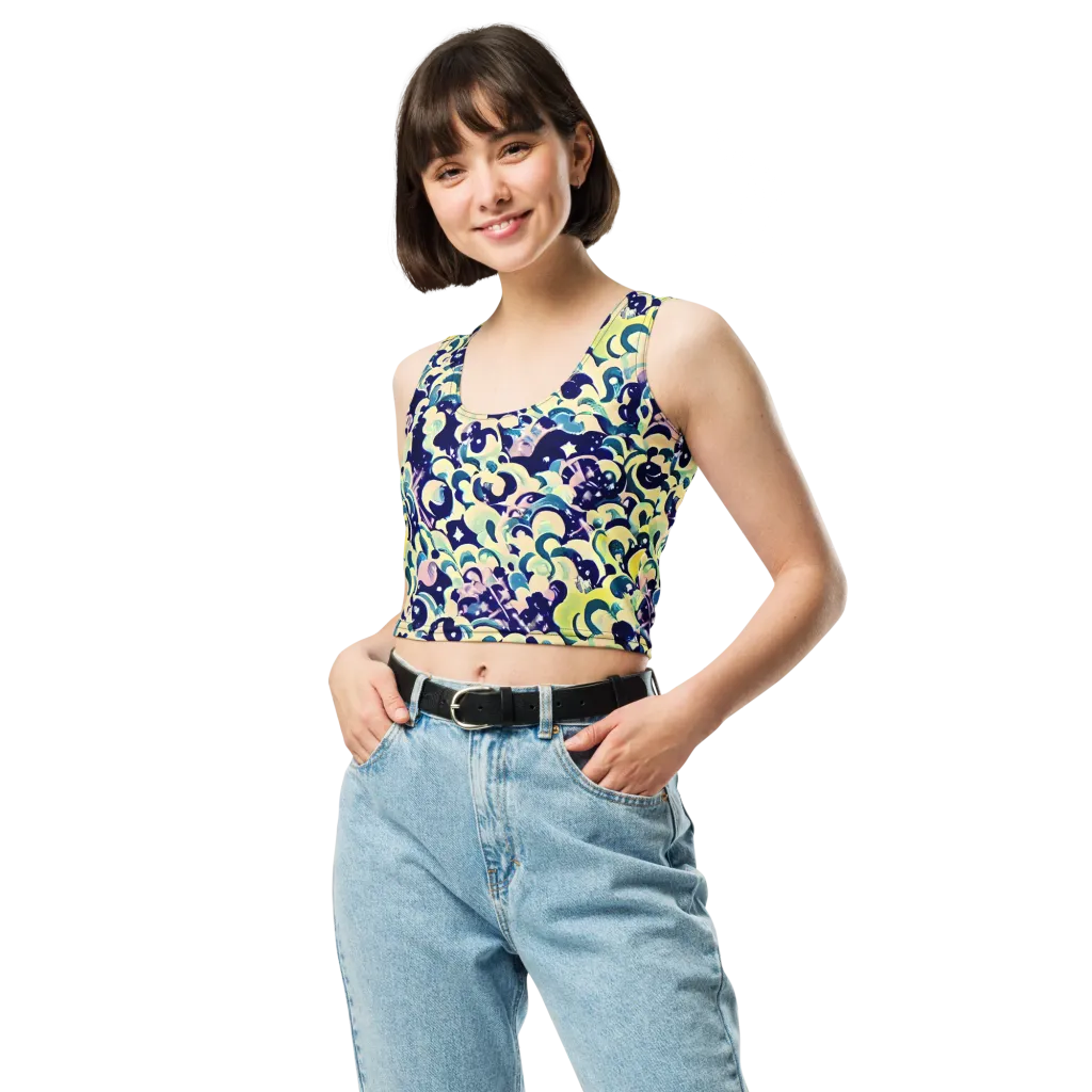 Neon Petal Storm on Crop Top — Front